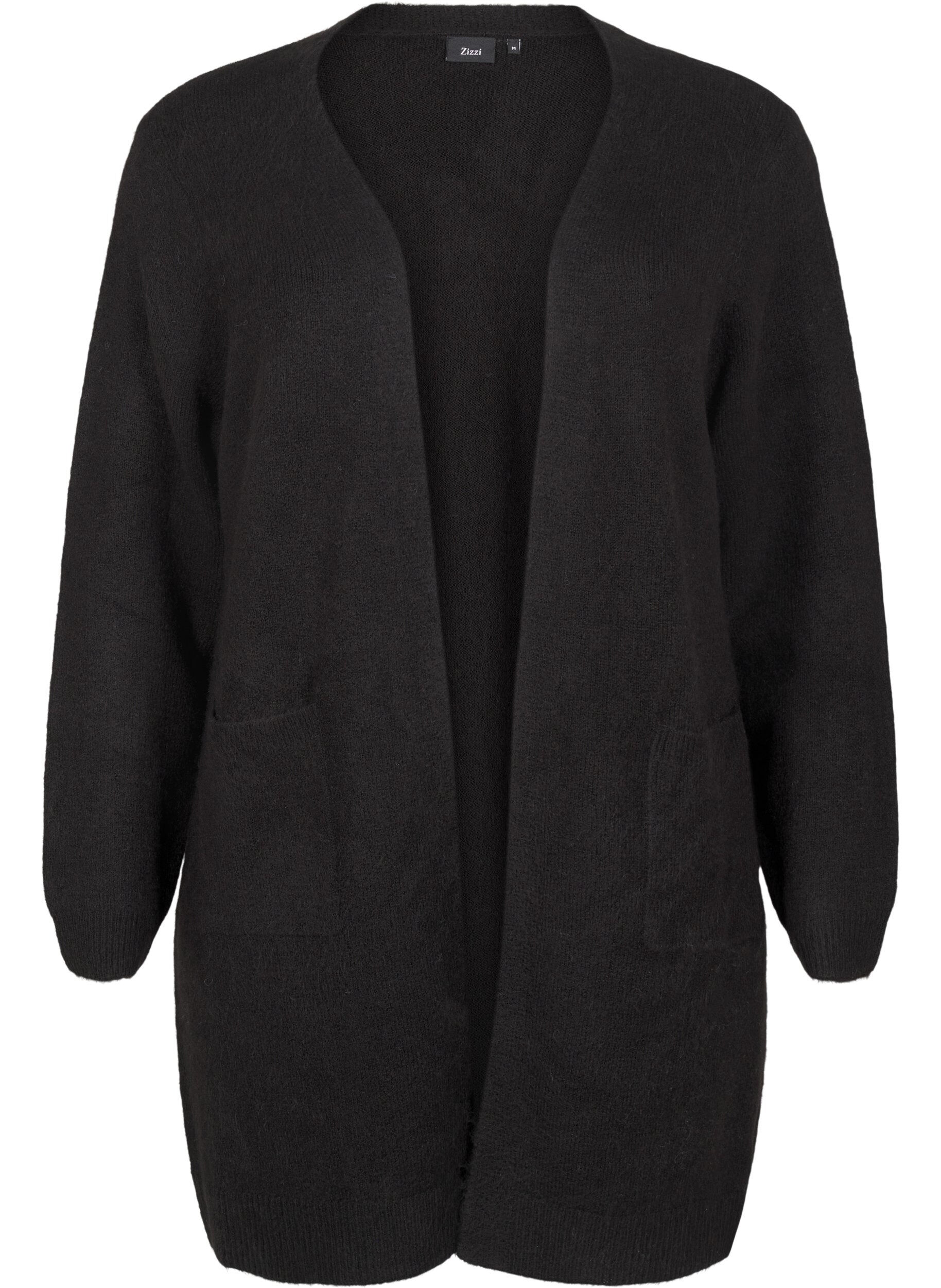 Zizzi Long cardigan tricot&eacute; avec poches, Noir, Packshot image number 0
