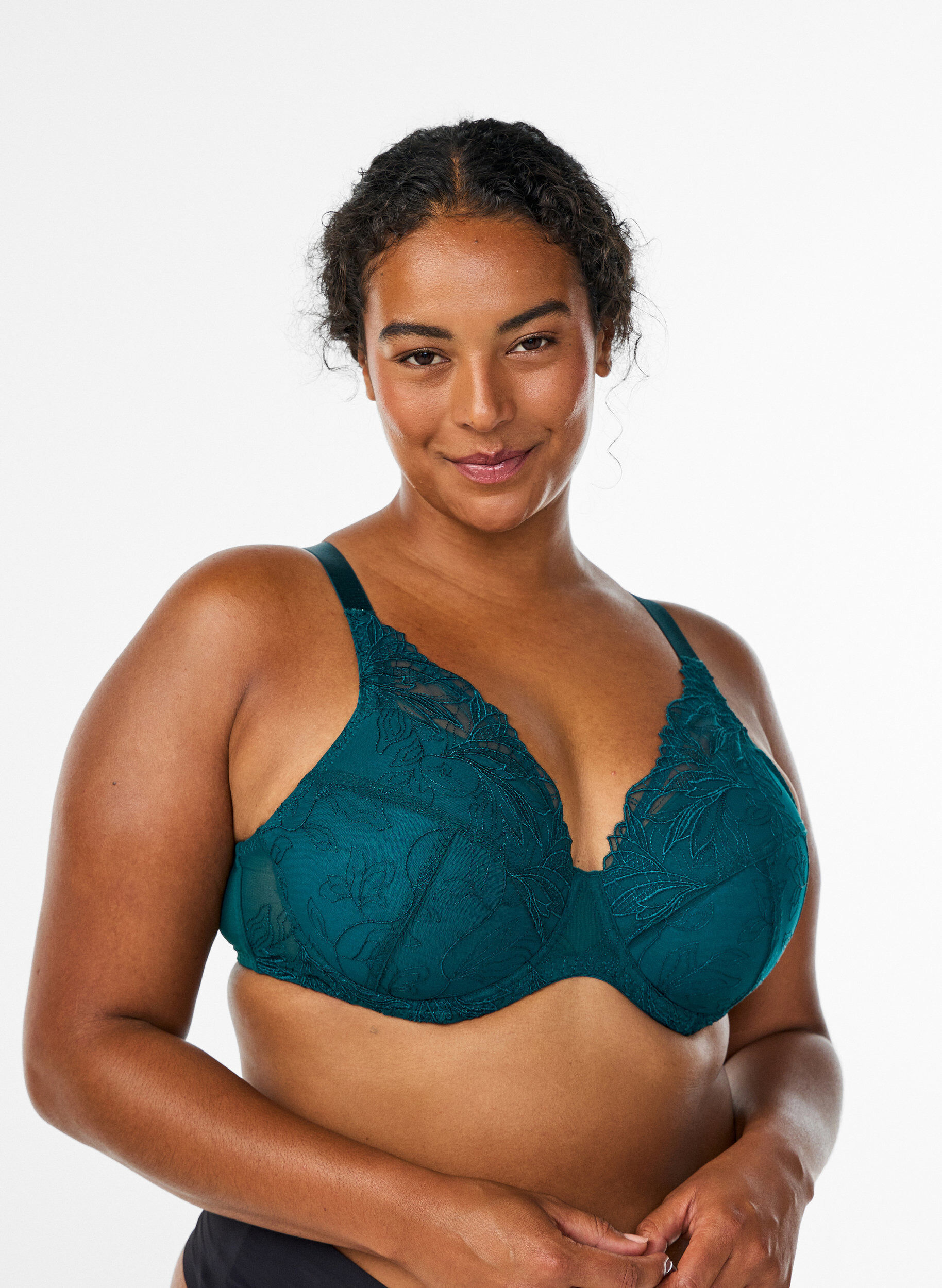Soutien-gorge rembourr&eacute; en dentelle avec armatures, Vert fonc&eacute;, Model