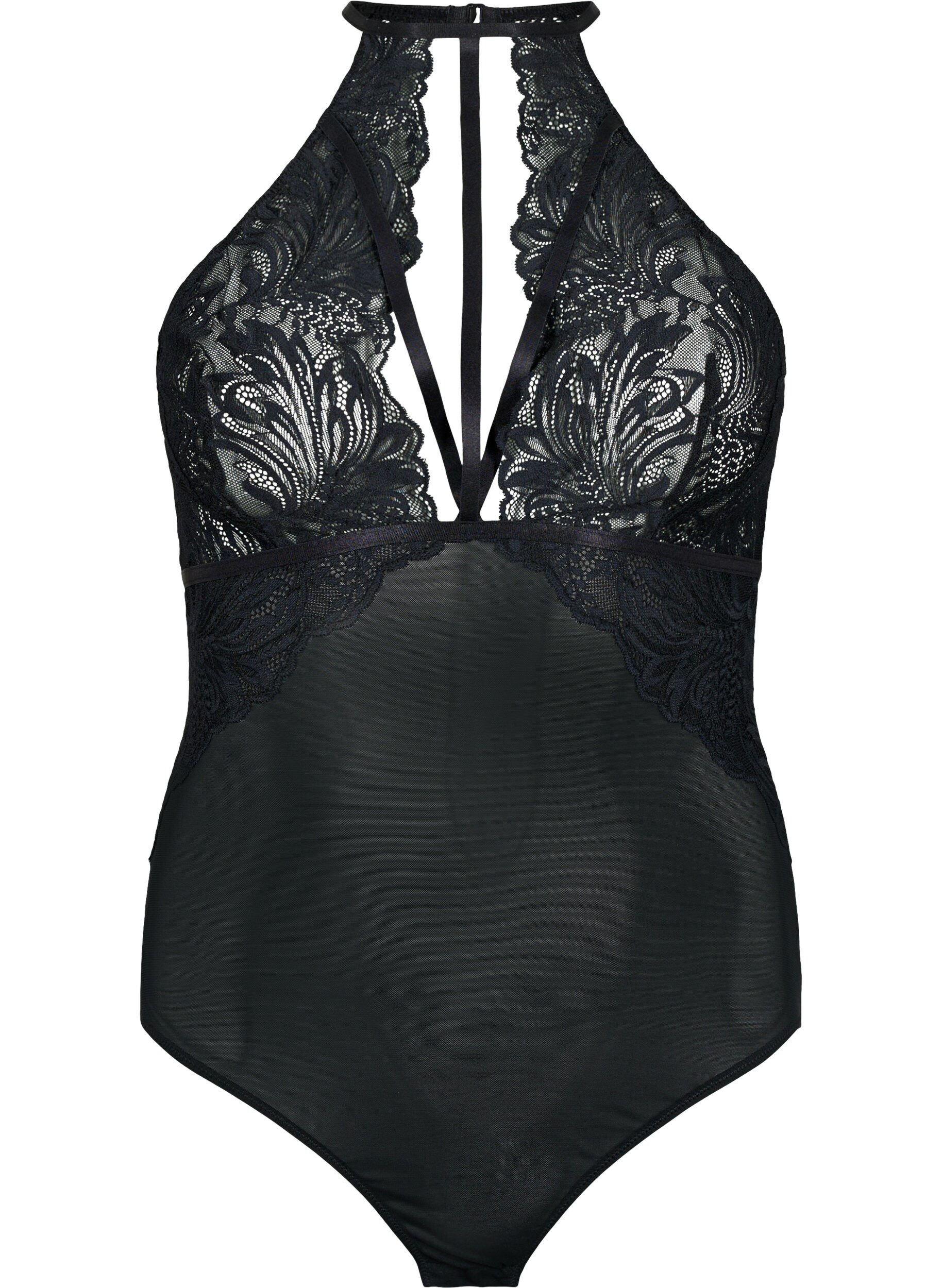 Zizzi Body dos nu avec dentelle et cordons, Black, Packshot image number 0