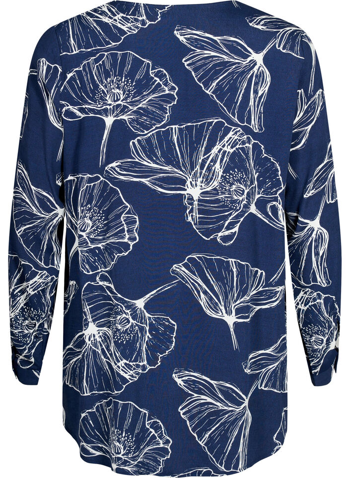 Chemise à manches longues en viscose avec imprimé floral, Navy B./Big Fl.AOP, Packshot image number 1