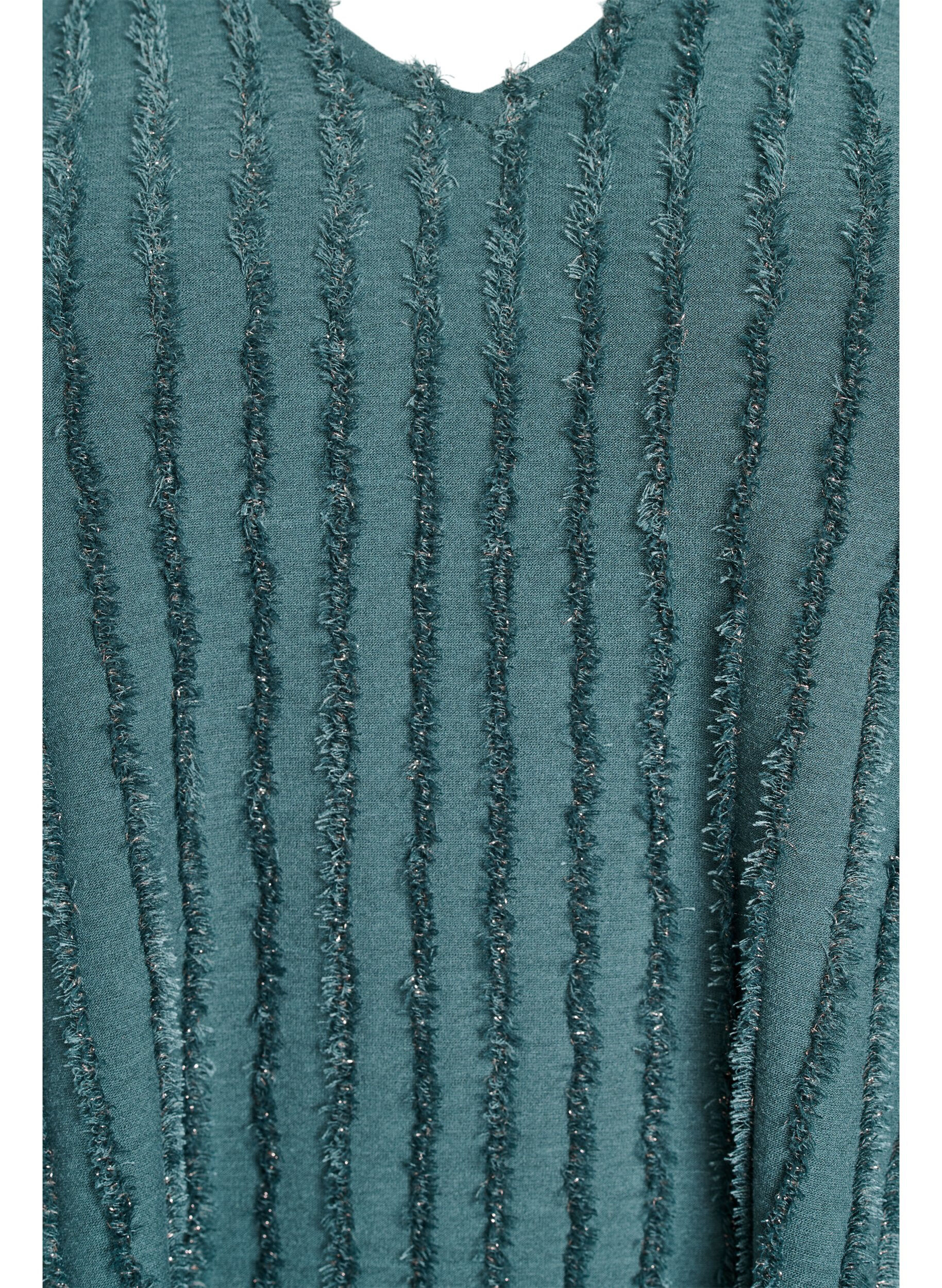 Zizzi Chemisier &agrave; manches courtes et &agrave; texture ray&eacute;e, Vert, Packshot image number 2