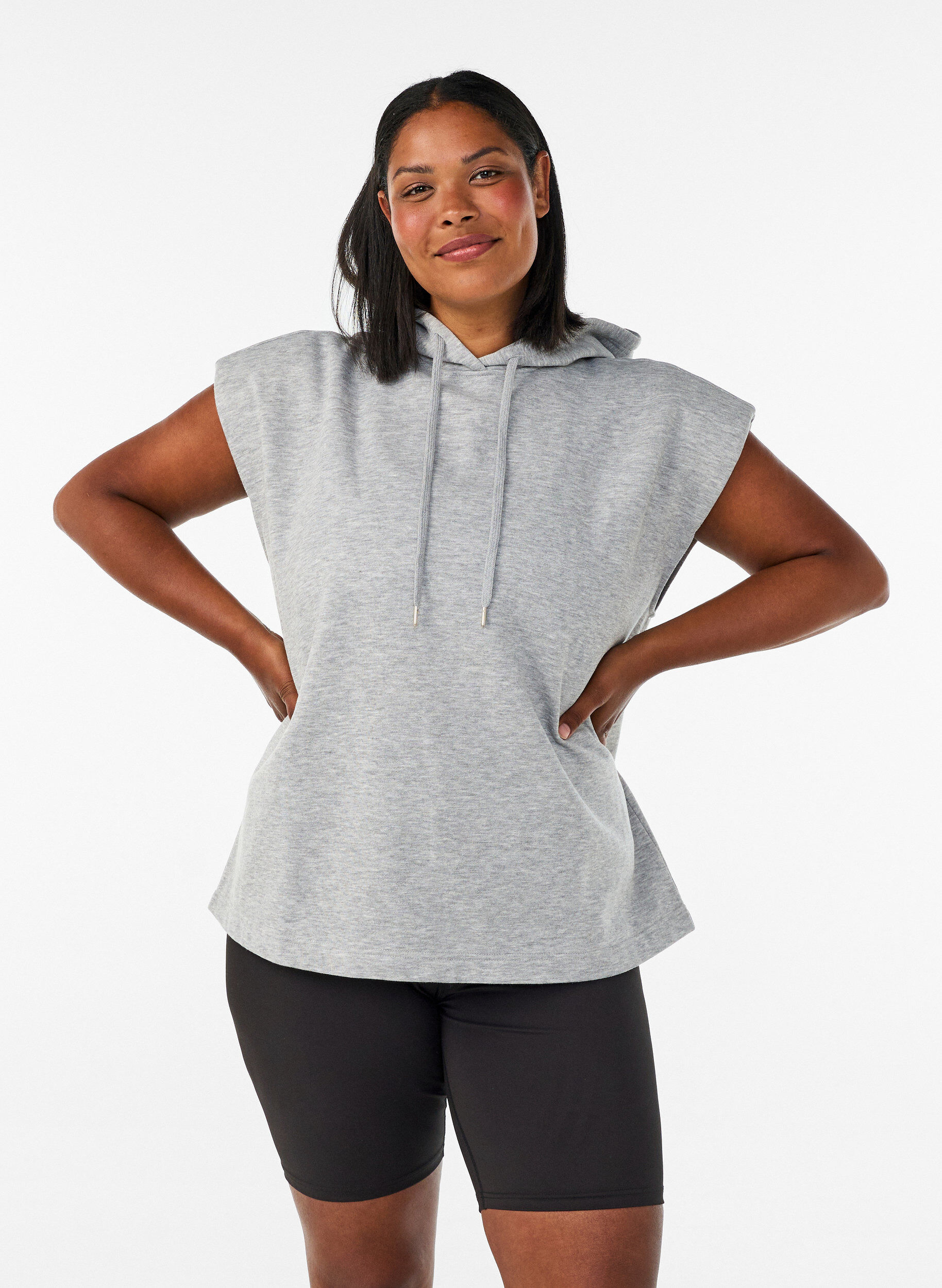 Gilet de sweat &agrave; capuche avec &eacute;paulettes, Gris, Model