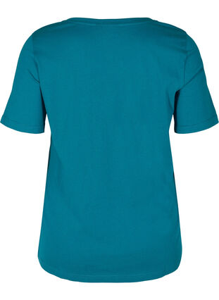 T-shirt en coton bio à col V, Maroccan Blue, Packshot image number 1