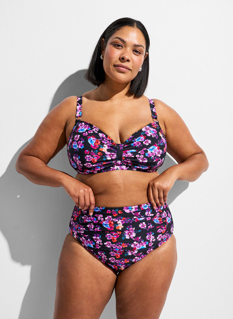 Haut de bikini avec armatures et imprim&eacute;, Violet, Model image number 1