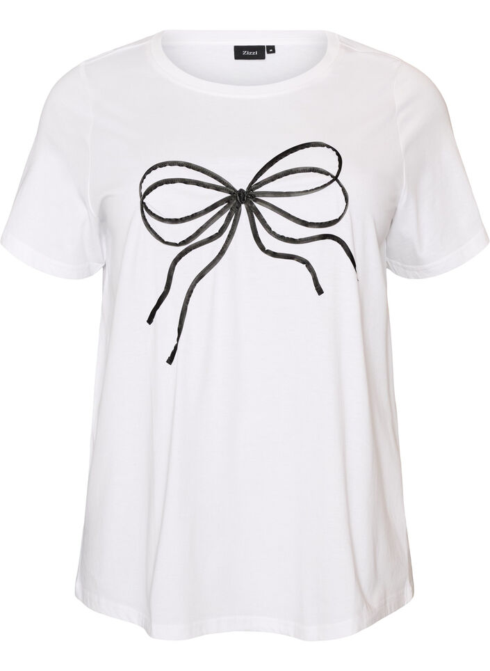 T-shirt en coton biologique avec motif d&eacute;coratif, Blanc, Packshot image number 0