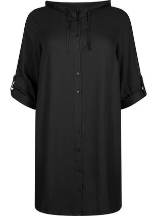 Robe chemise en viscose avec capuche et manches 3/4, Black, Packshot image number 0