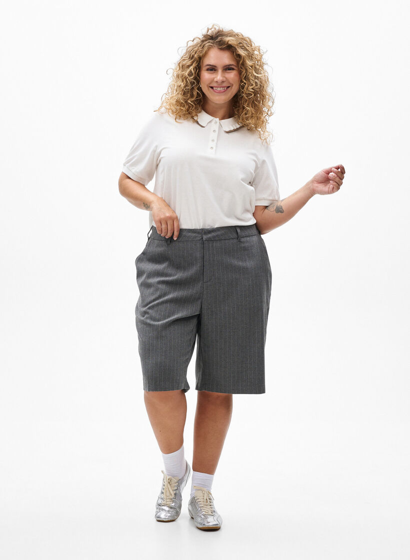 Polo avec boutons strass et volants, Vanille, Model image number 1