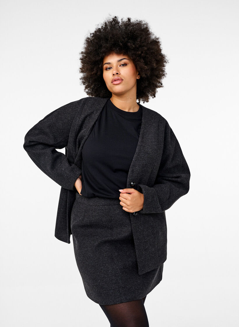 Jupe courte à coupe A, Dark Grey Melange, Model image number 0