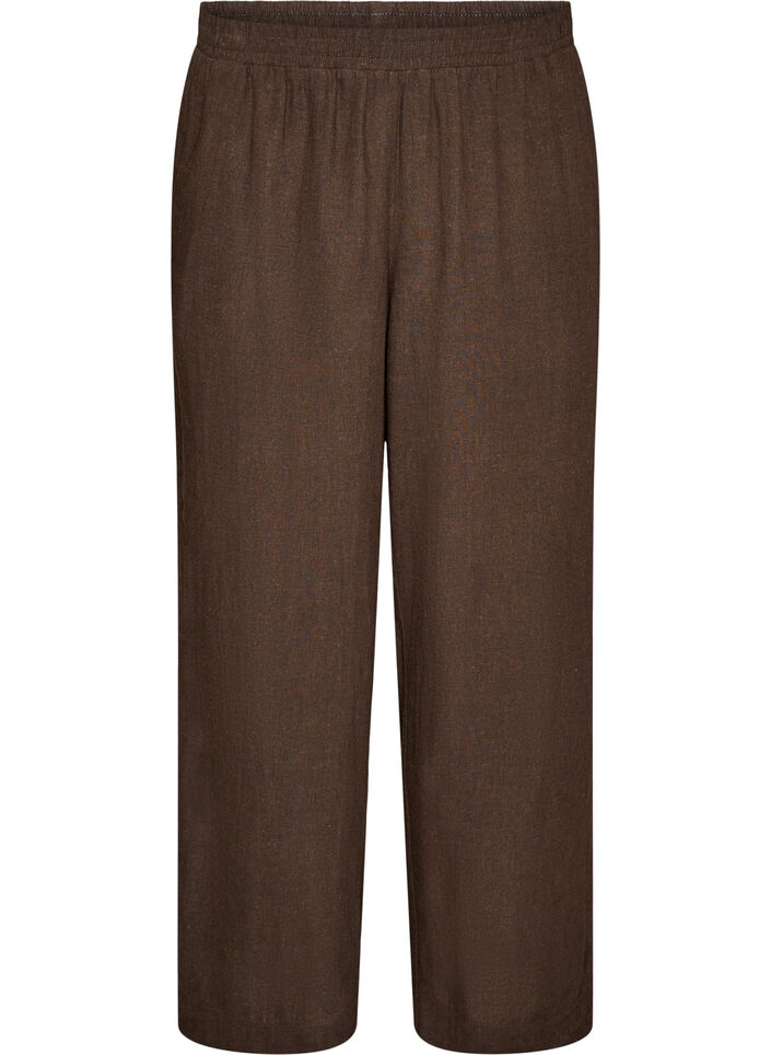 Pantalon large en lin et viscose, Marron, Packshot image number 0