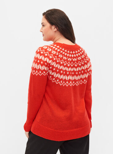 Pull en maille avec motif jacquard, Fiery Red Comb, Model image number 1