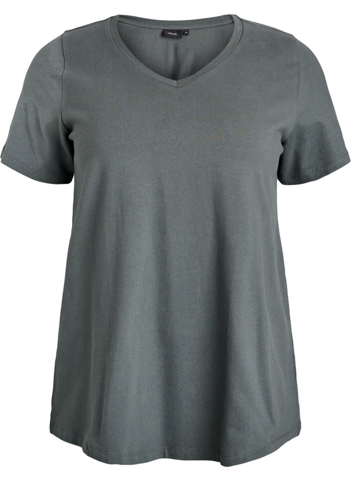 T-shirt en coton uni basique, Vert fonc&eacute;, Packshot image number 0