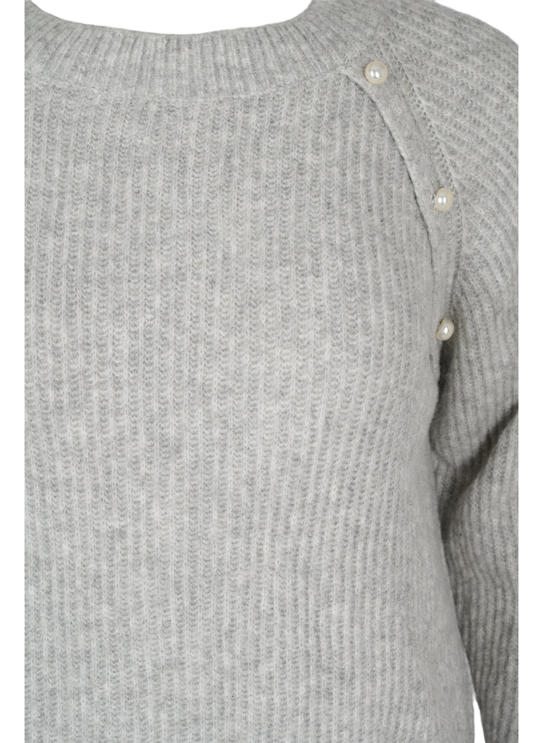 Zizzi Pull en m&eacute;lange avec des boutons en perles, Light Grey Melange, Packshot image number 2