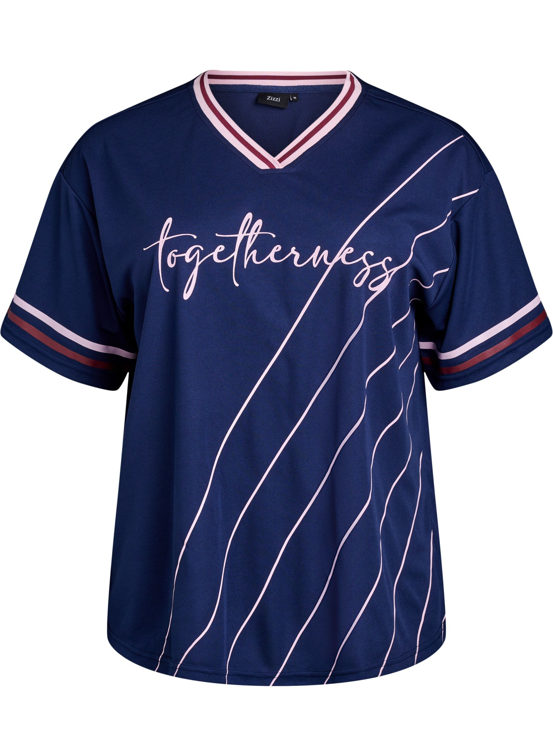 Zizzi T-shirt sport imprim&eacute; carreaux et texte, Bleu, Packshot image number 0