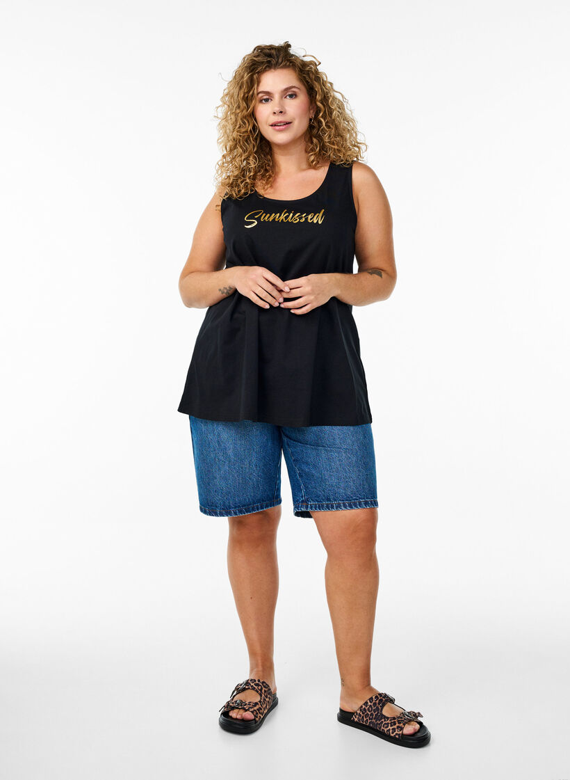 Top en coton avec forme en A, Noir, Model image number 1
