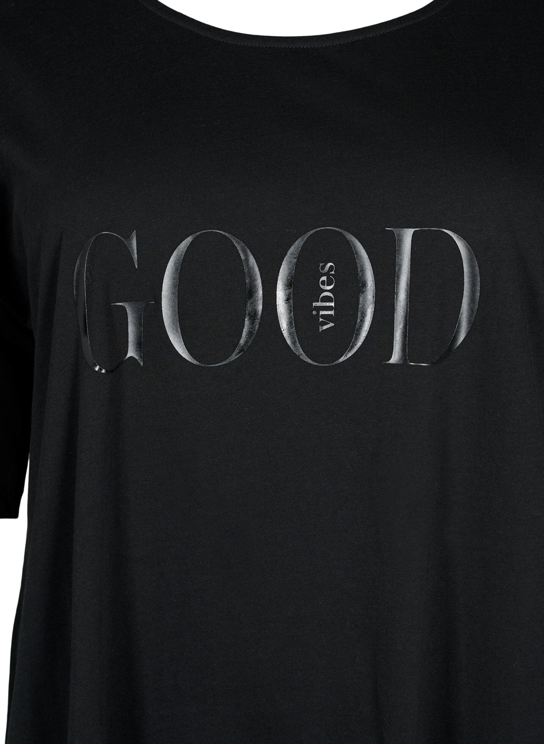 Zizzi T-shirt oversize en coton avec imprim&eacute;, Black GOOD, Packshot image number 2