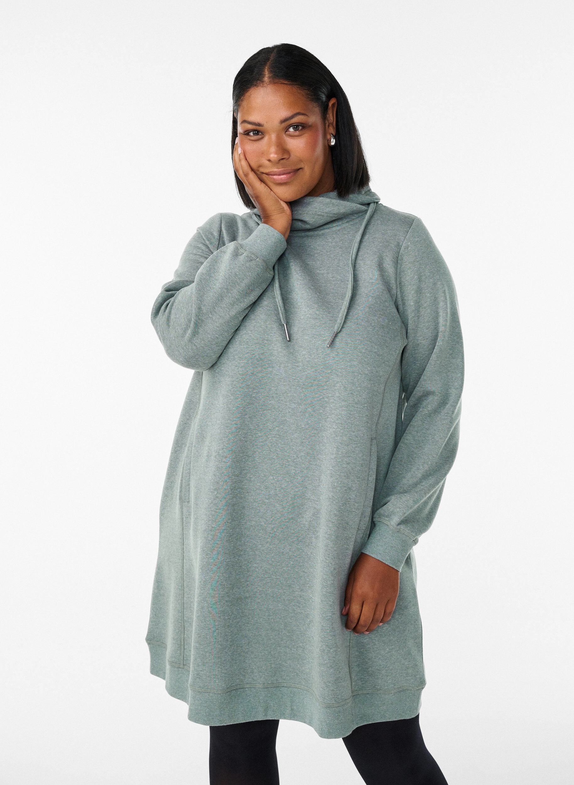 ZizziRobe sweat-shirt courte &agrave; col montant et poches, Vert, Model image number 0