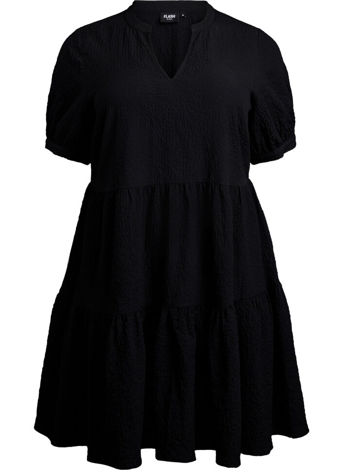 Robe courte coupe &eacute;vas&eacute;e, Noir, Packshot image number 0