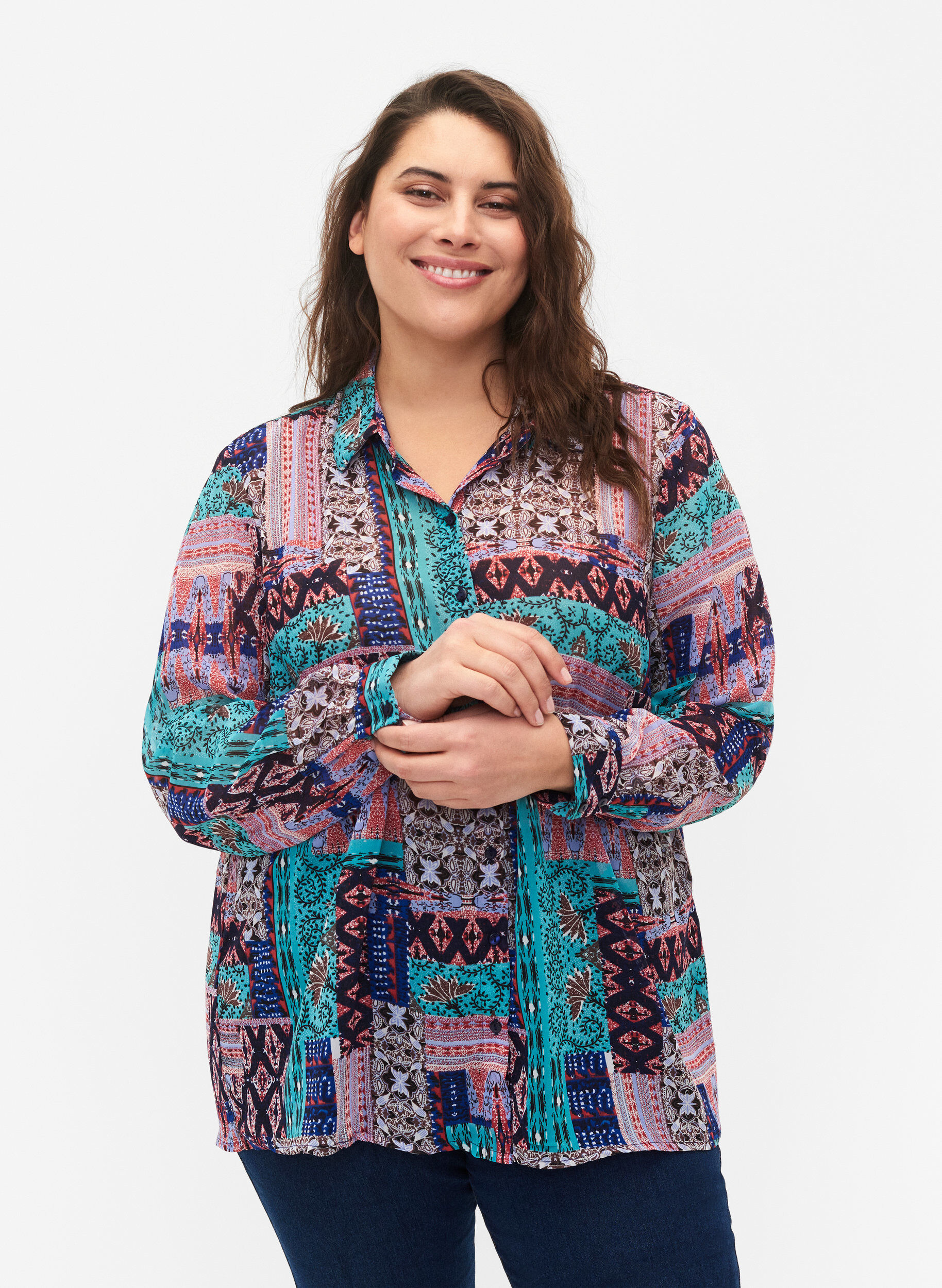 Zizzi FLASH - Chemise &agrave; manches longues avec imprim&eacute; floral, Multi Ethnic , Model image number 0