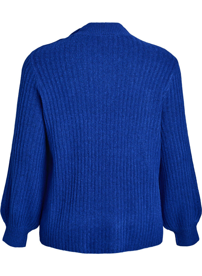 Pull c&ocirc;tel&eacute; &agrave; manches bouffantes et boutons, Bleu, Packshot image number 1