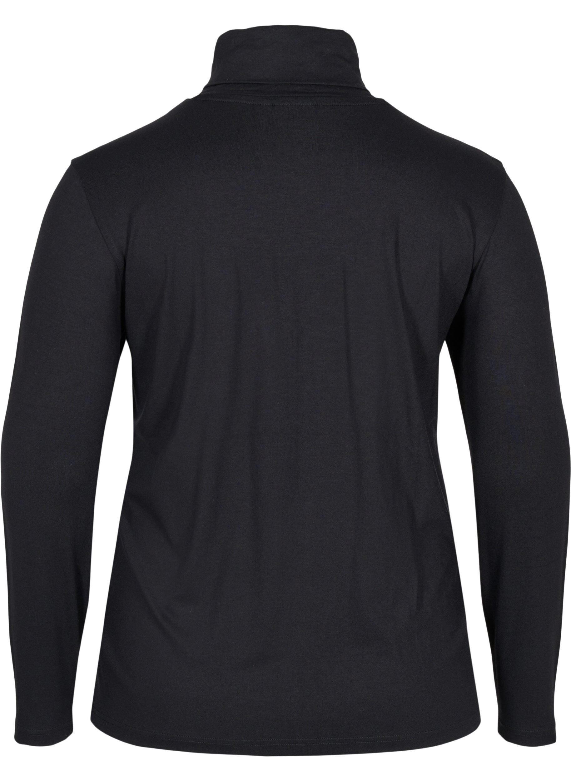 Zizzi Blouse en coton &agrave; manches longues avec col roul&eacute;, Solid Black, Packshot image number 1