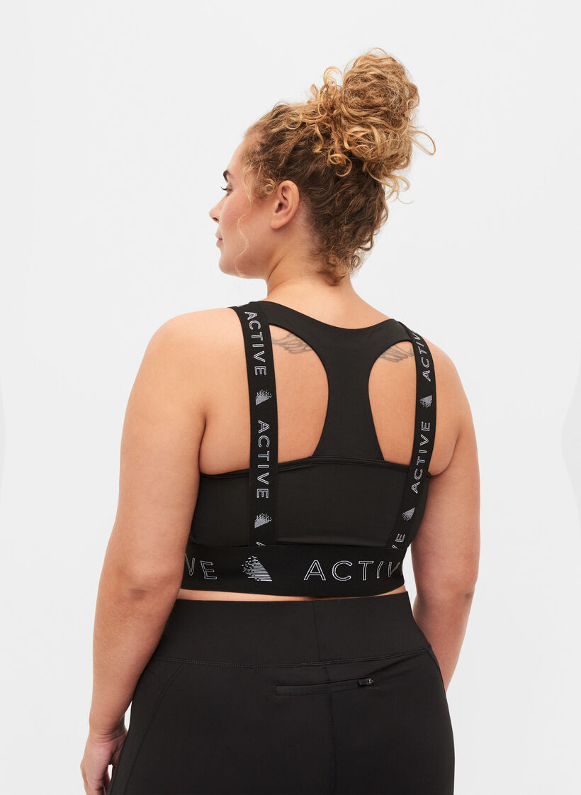 Brassière de sport avec imprimé de texte, Black, Model image number 1