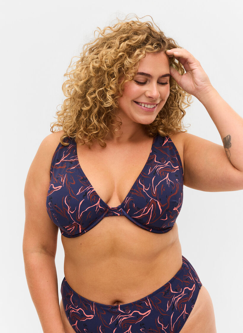 Haut de bikini imprimé avec armature, Graphic Print , Model image number 0