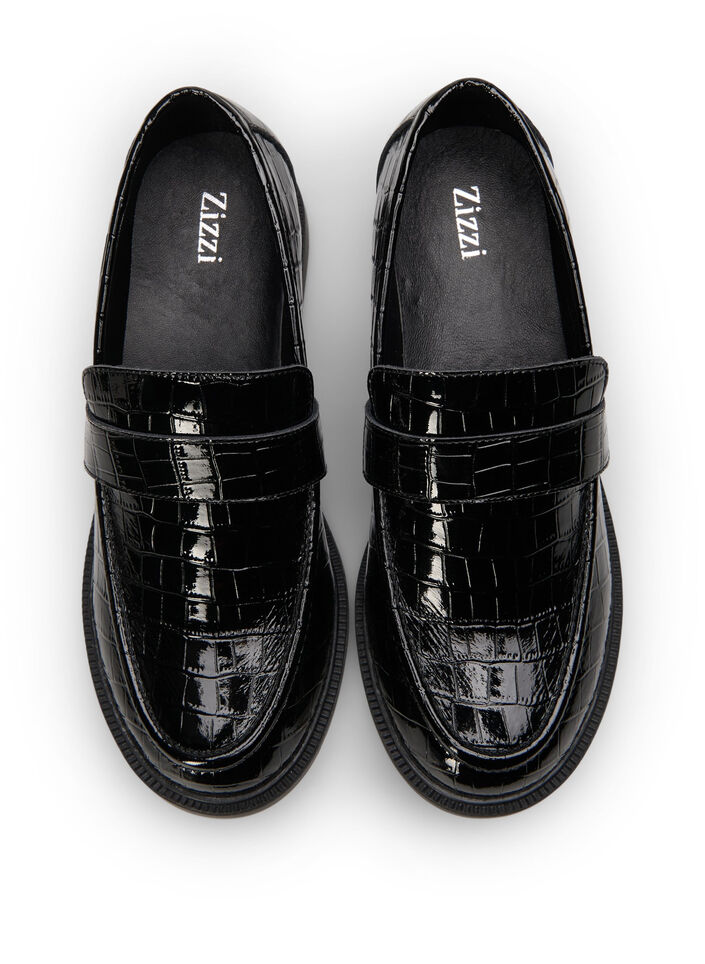 Mocassins croco larges en cuir, Black, Packshot image number 2