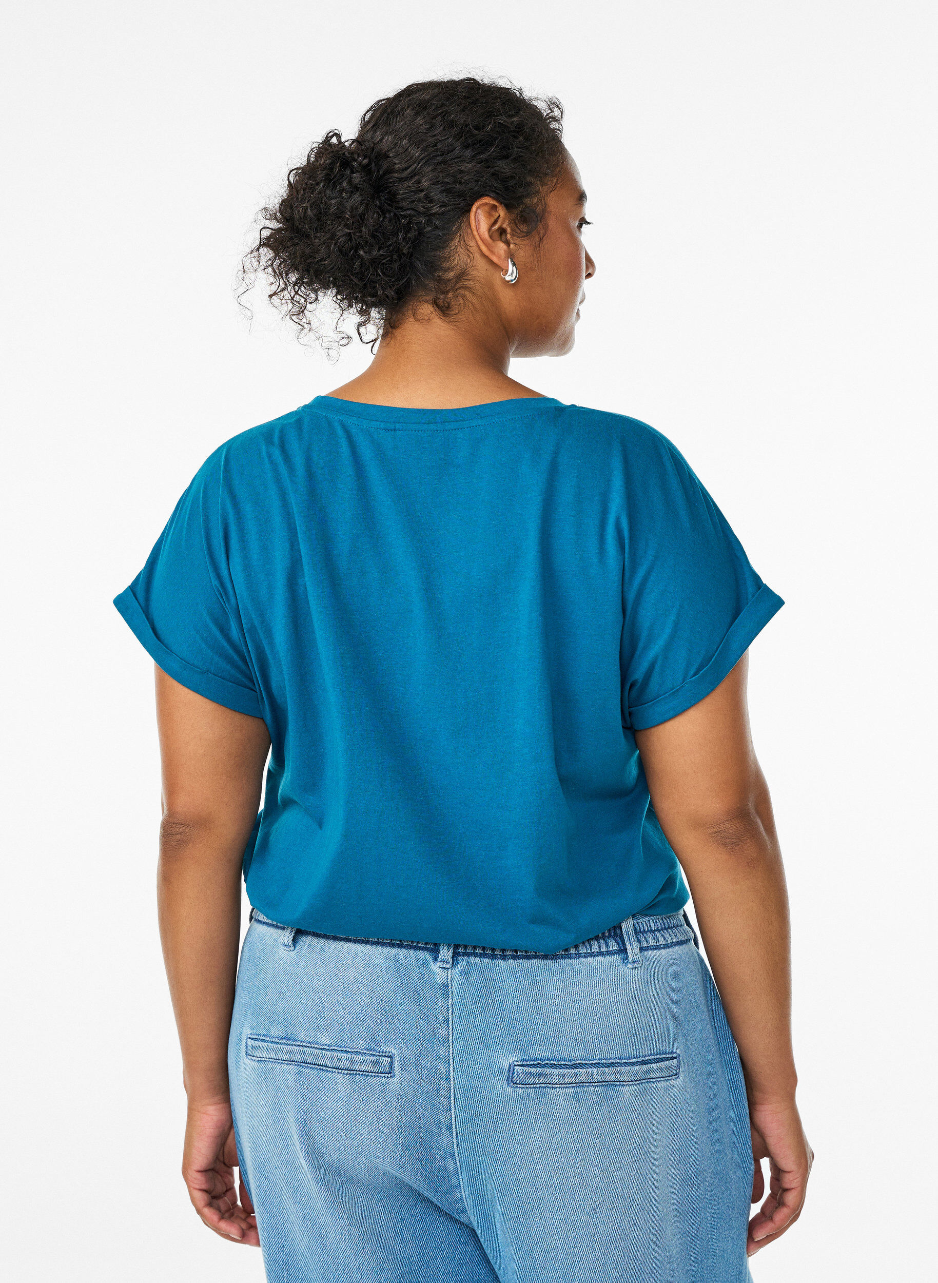 ZizziT-shirt &agrave; manches courtes en coton m&eacute;lang&eacute;, Bleu p&eacute;trole, Model image number 2