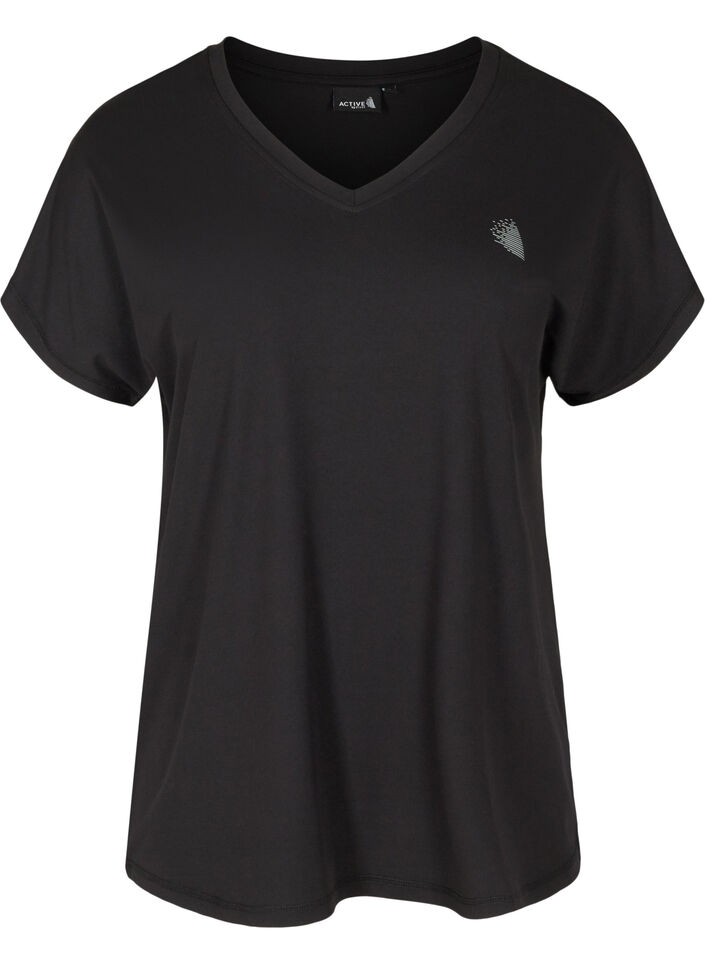T-shirt de sport ample avec col en v, Noir, Packshot