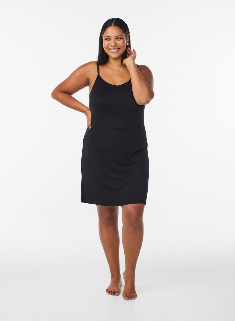 Dessous de robe en viscose uni, Noir, Model image number 1