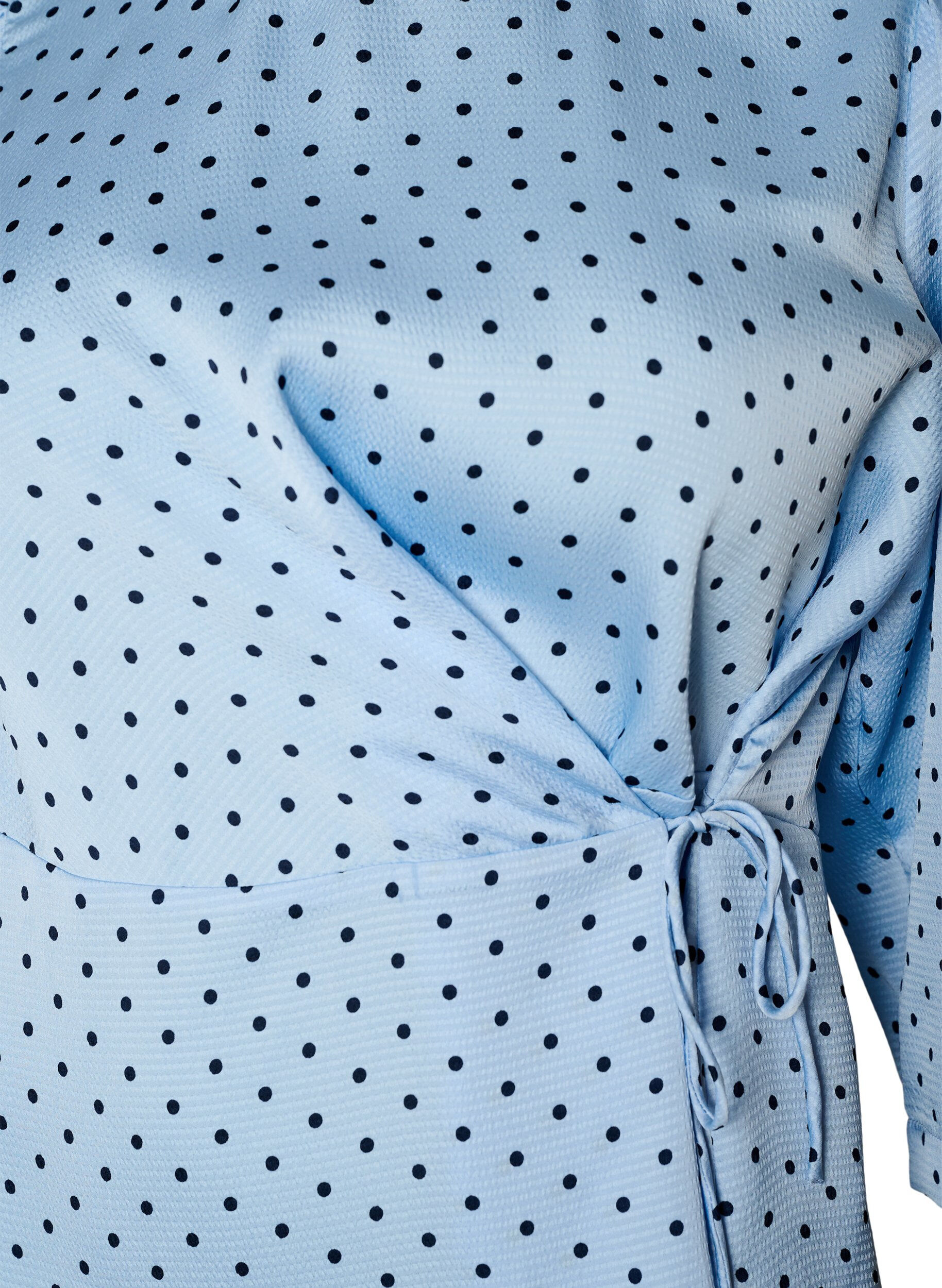 Zizzi Blouse &agrave; pois avec lien &agrave; nouer et manches 3/4, Bleu Clair, Packshot image number 2