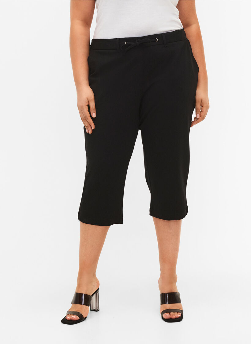 Pantalon capri en mélange de viscose, Black, Model image number 2
