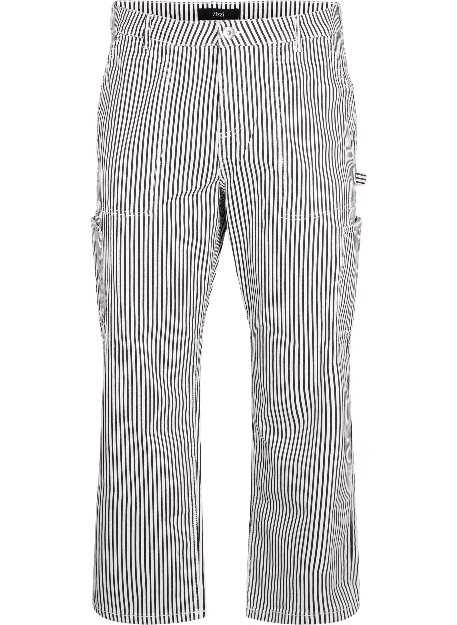 Zizzi Jean cargo &agrave; rayures avec une coupe droite, Black White Stripe, Packshot image number 0