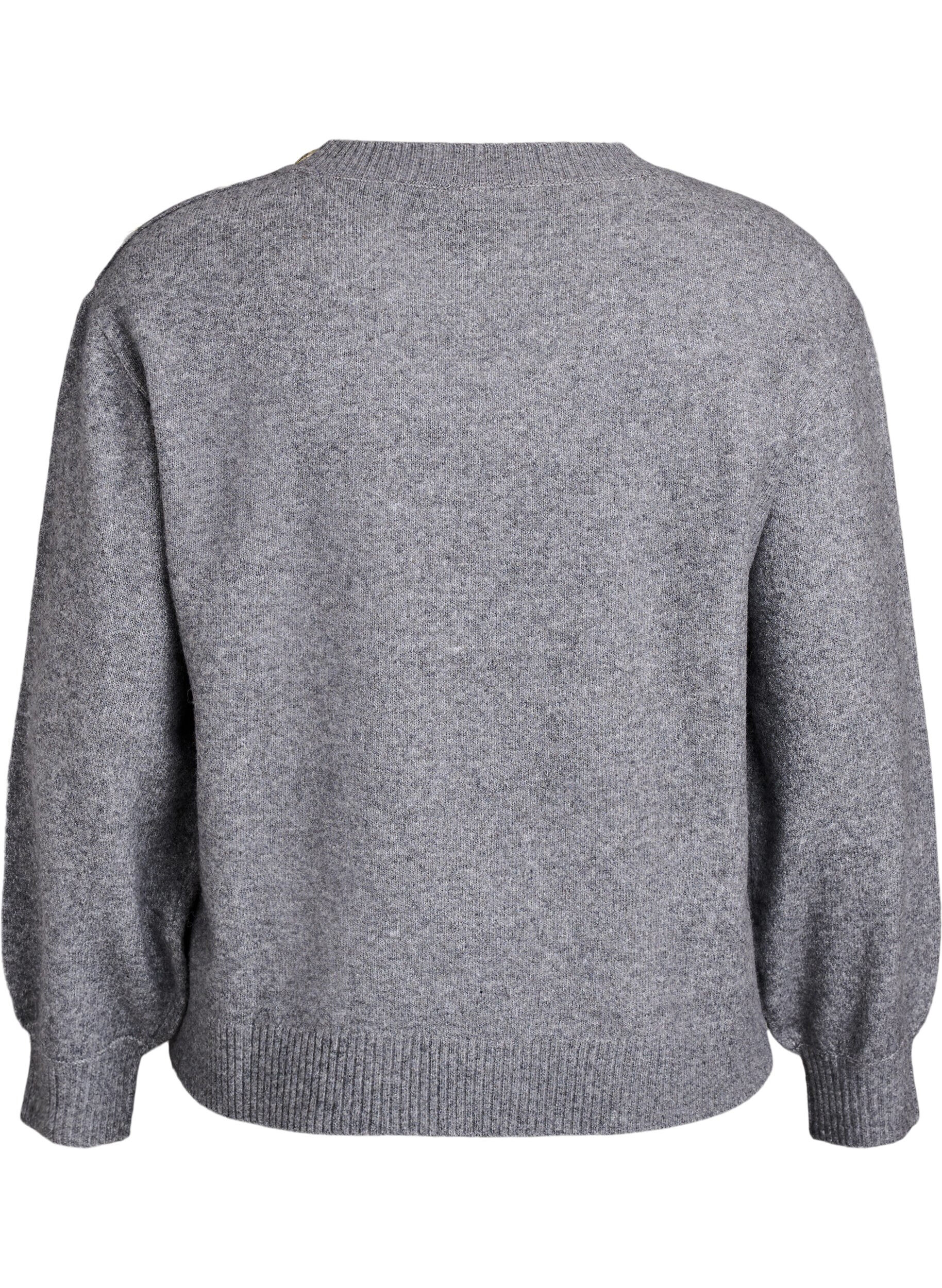 ZizziChemisier en maille avec boutons d&eacute;coratifs, Gris, Packshot image number 1