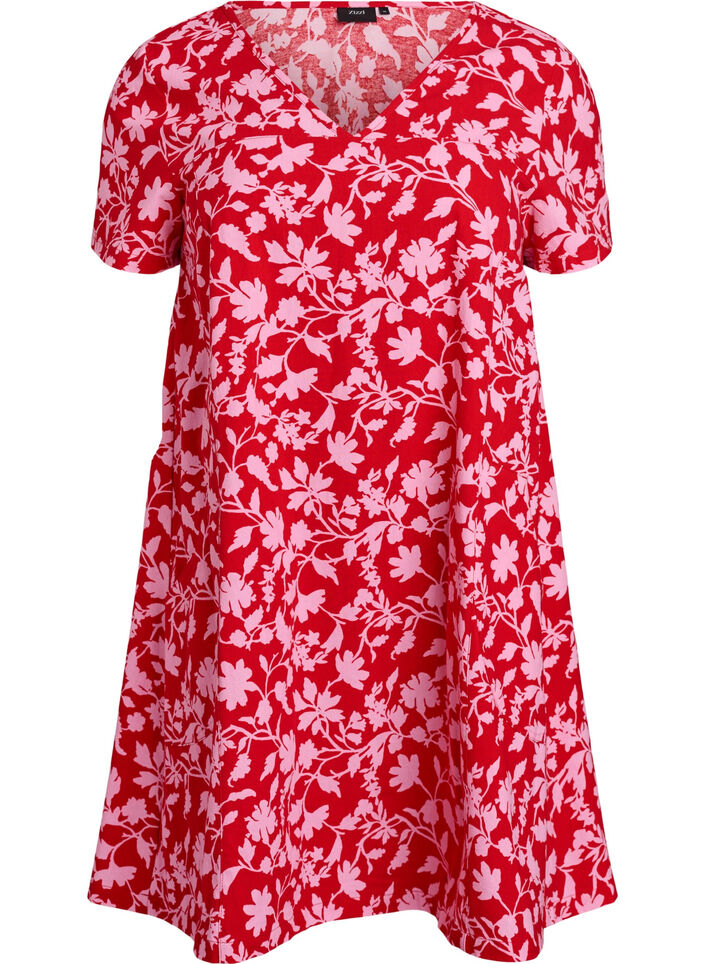 Robe courte &eacute;vas&eacute;e &agrave; imprim&eacute; floral, Rouge, Packshot image number 0
