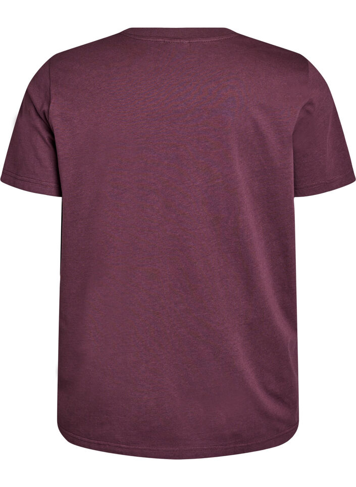 T-shirt basique en coton &agrave; col rond, Bordeaux fonc&eacute;, Packshot image number 1