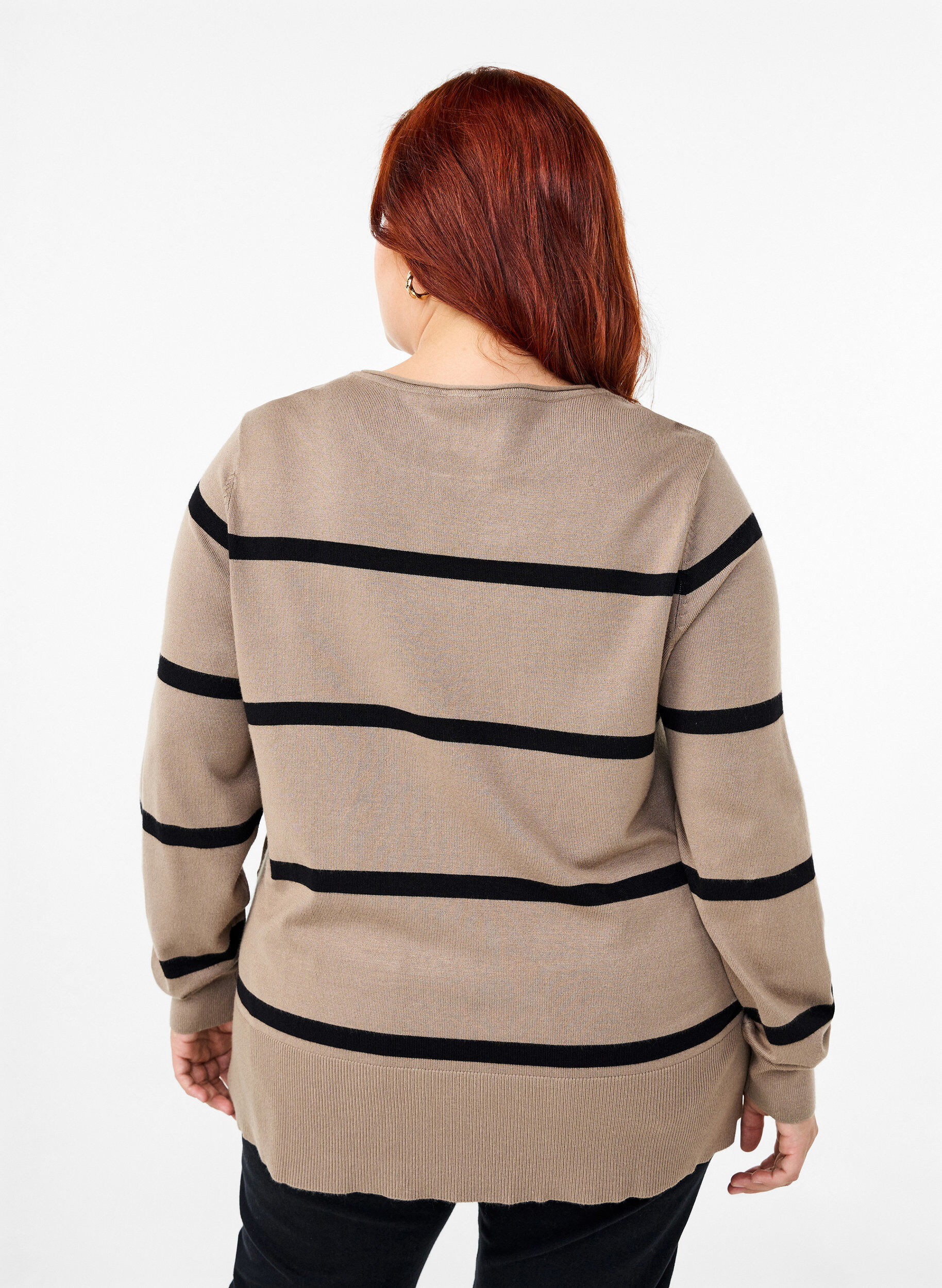 Zizzi Chemisier tricot en viscose avec des rayures, Gris, Model image number 2