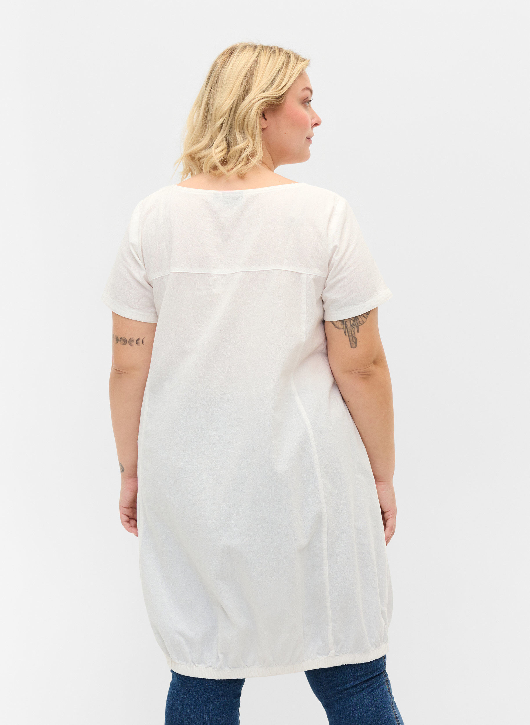 ZizziRobe en coton &agrave; manches courtes, Blanc, Model image number 2