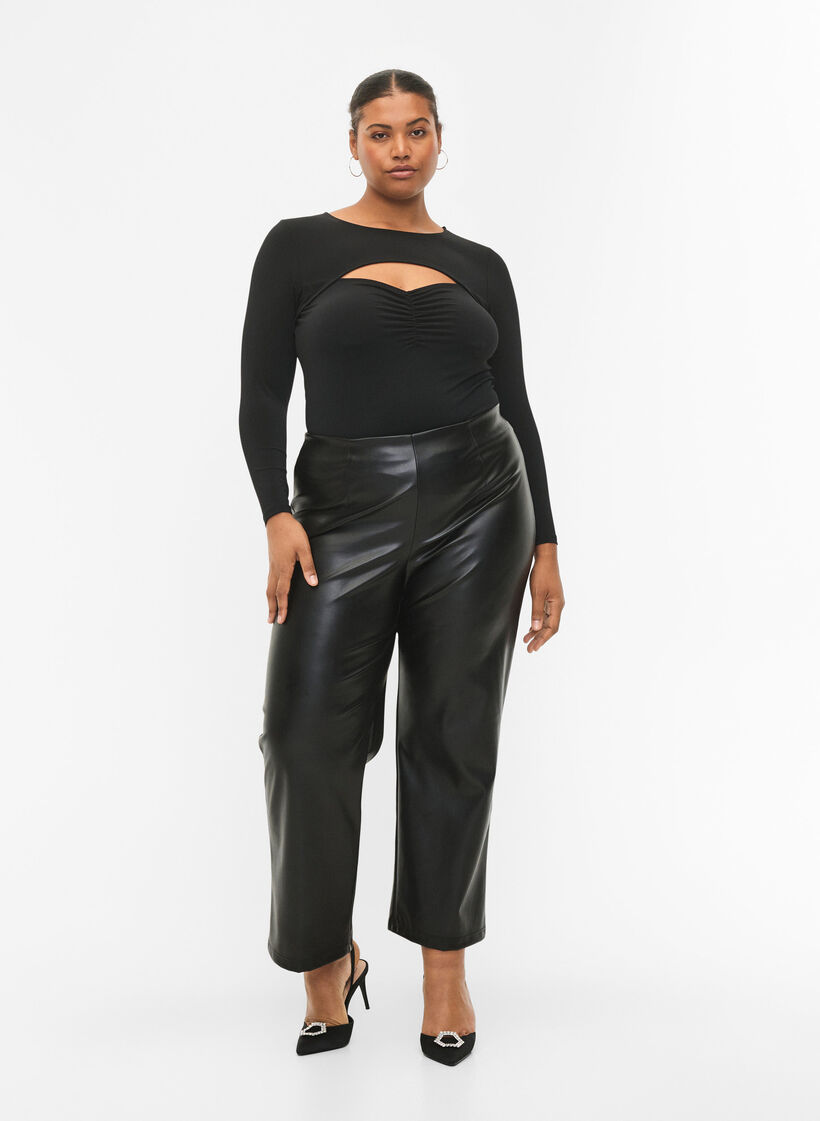 Chemisier ajouré à manches longues, Black, Model image number 3