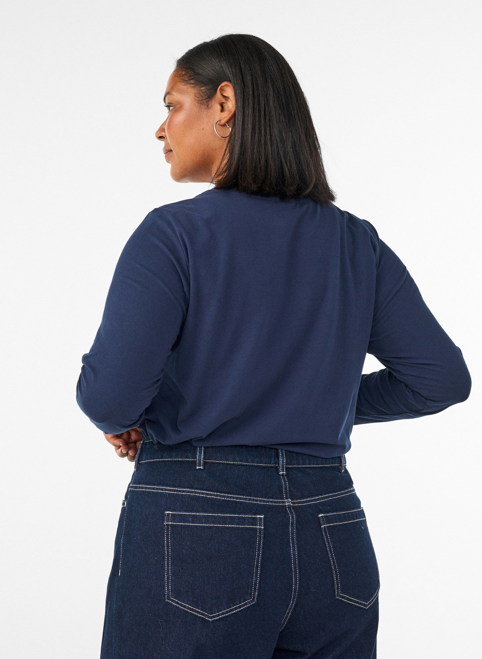 ZizziBlouse basique en jersey &agrave; manches longues, Bleu, Model image number 2