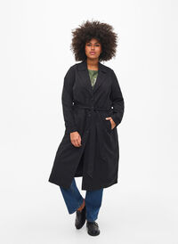 Trench-coat long avec ceinture, Black, Model