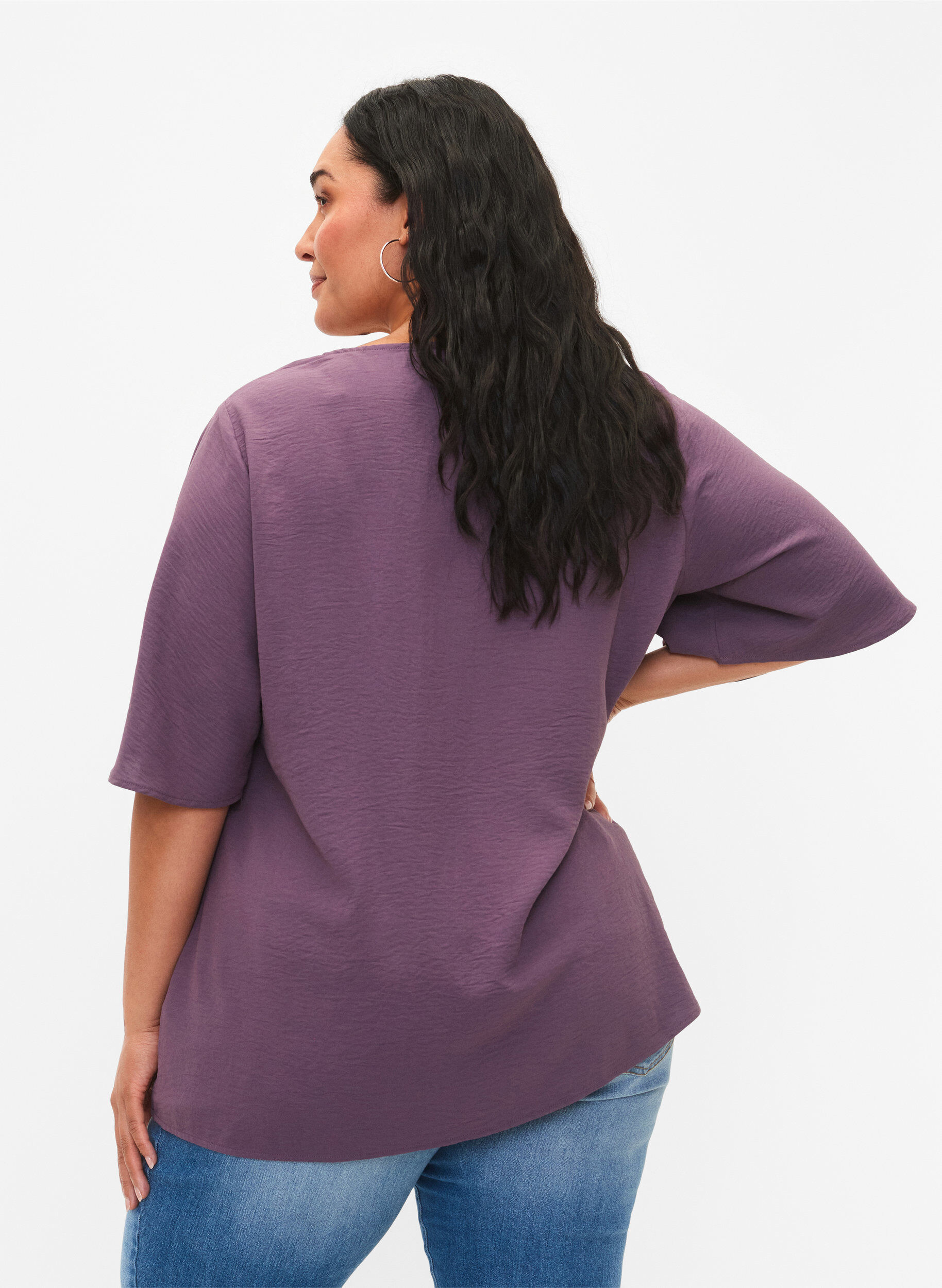 Zizzi Blouse &agrave; manches courtes avec une forme A., Vintage Violet, Model image number 1