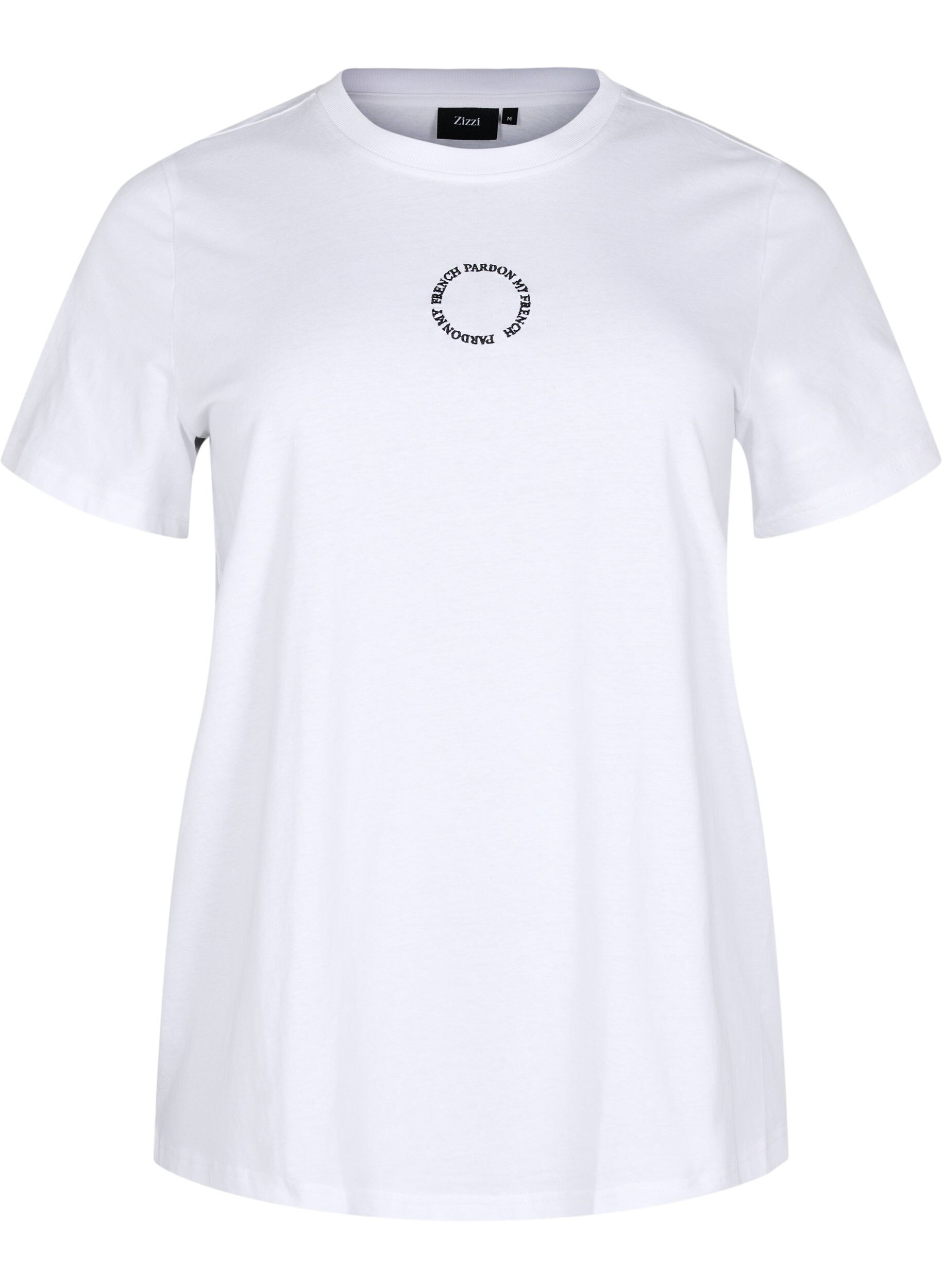 Zizzi T-shirt en coton &agrave; d&eacute;tail de broderie, Blanc, Packshot image number 0