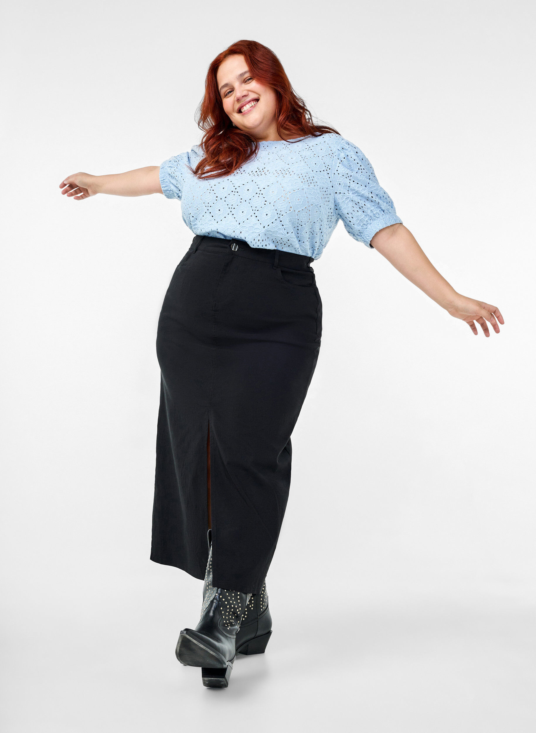 Zizzi Chemisier &agrave; manches courtes avec motif de dentelle, Cashmere Blue, Image image number 0