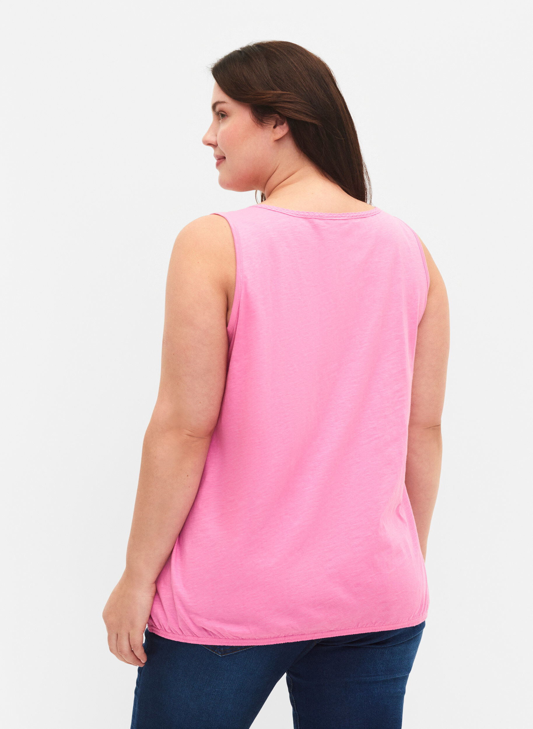 Zizzi Haut en coton avec bordure en dentelle (2-pack), Rosebloom / Black, Model image number 1