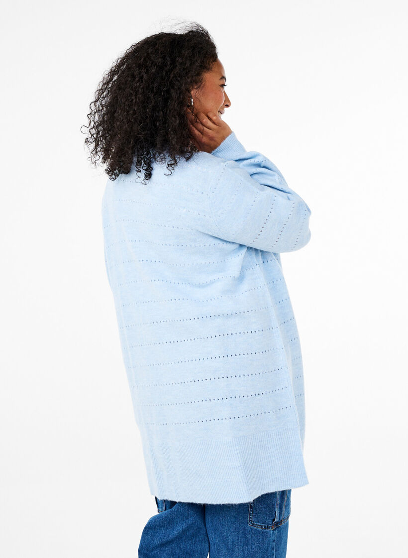 Cardigan long en tricot avec un motif en dentelle, Cashmere Blue Mel., Model image number 1
