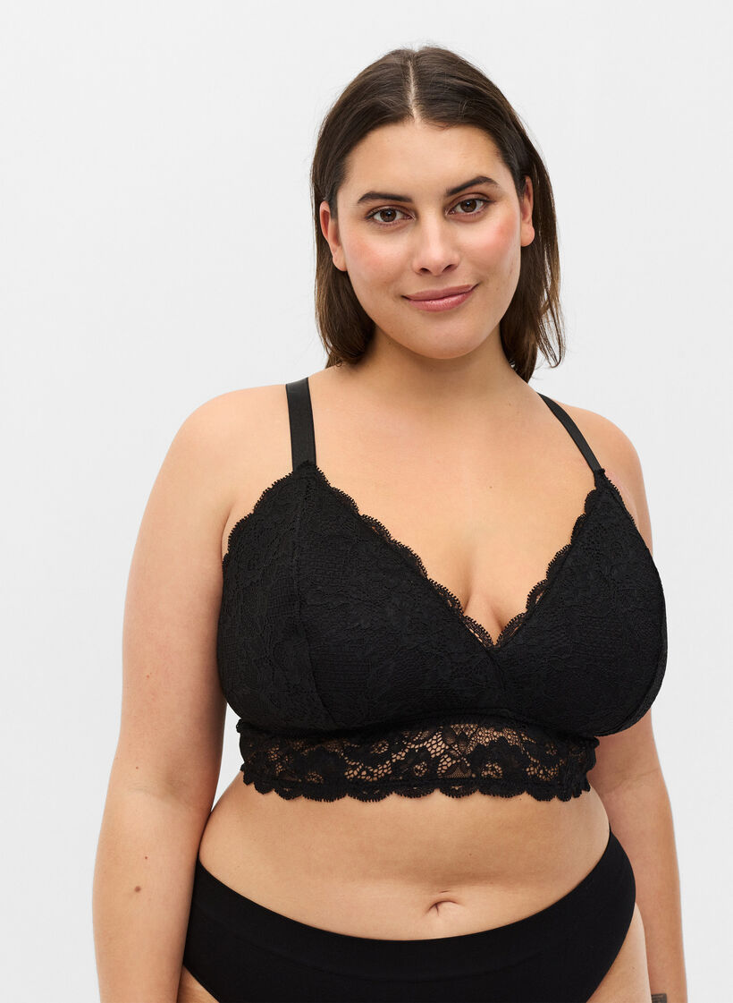 Soutien-gorge en dentelle avec détail au dos, Black, Model image number 0