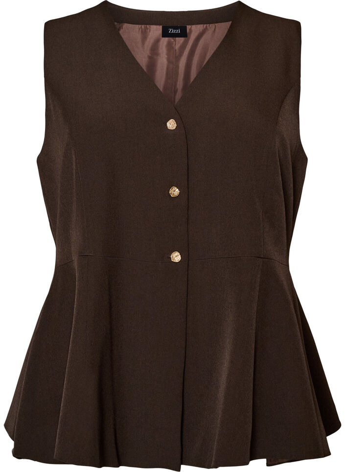Gilet &agrave; fines rayures avec basque, Marron, Packshot image number 0