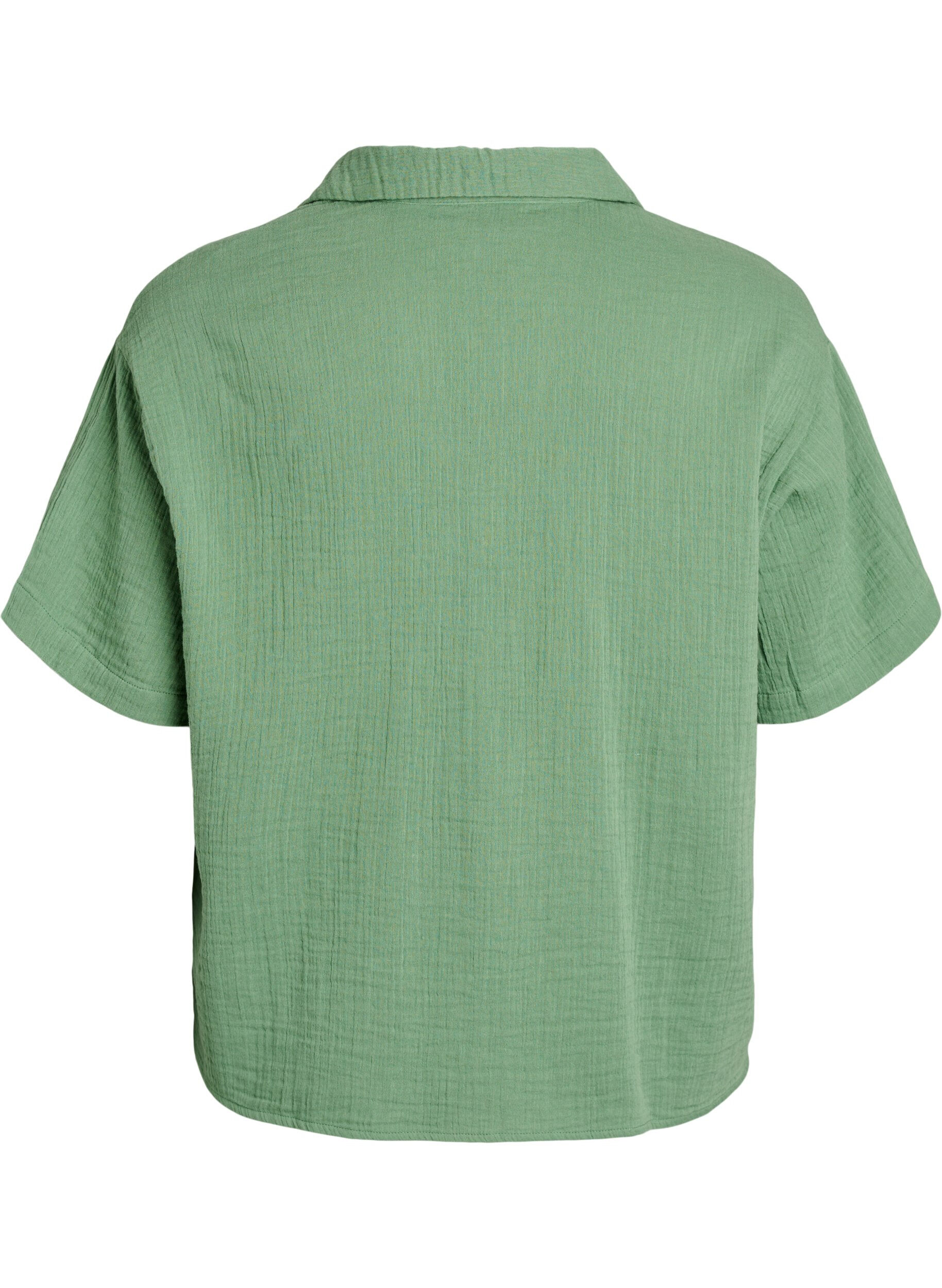ZizziBlouse en mousseline de coton &agrave; manches courtes, Vert, Packshot image number 1