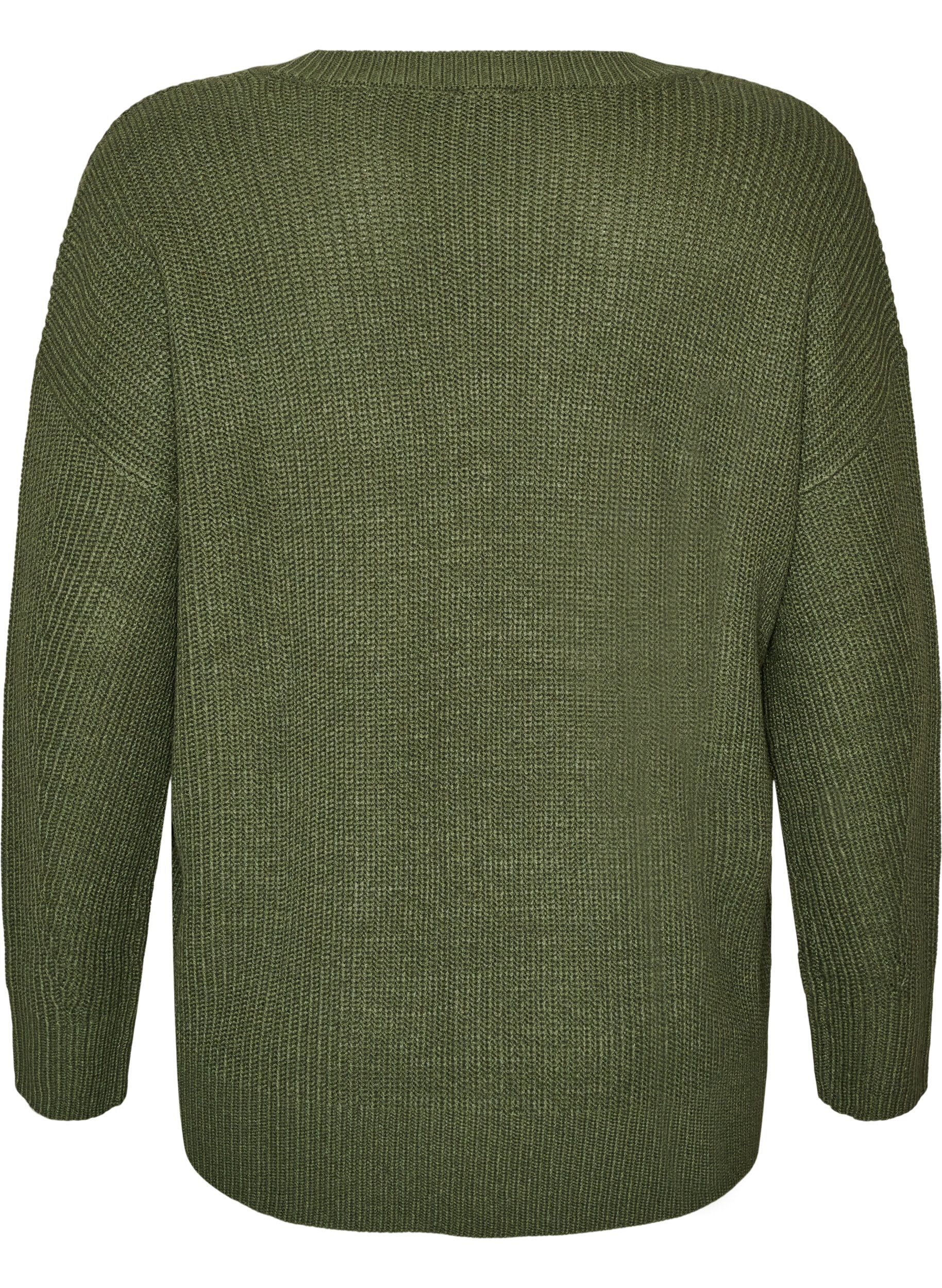 ZizziBlouse longue en maille c&ocirc;tel&eacute;e avec col en V, Vert, Packshot image number 1